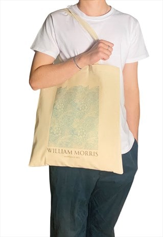 WILLIAM MORRIS BLUE MARIGOLD TOTE BAG WITH TITLE