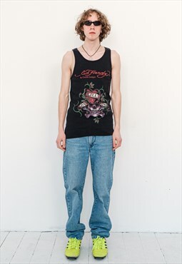 Vintage Y2K fire edgy tank top in charcoal black