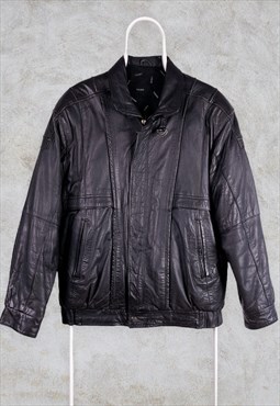 Vintage Black Leather Jacket Genuine Large