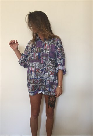CRAZY PATTERNED VINTAGE RETRO FESTIVAL OVERSIZED SHIRT