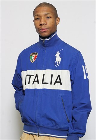 VINTAGE RALPH LAUREN JACKET ITALY BIG LOGO BLUE