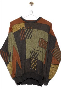 Vintage Sweater Geometric Pattern Brown