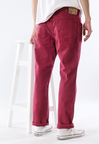 VINTAGE MENS BURBERRY DENIM JEANS PANTS TROUSERS RED