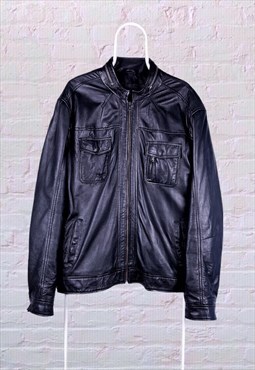 Vintage Genuine Leather Jacket Black XL