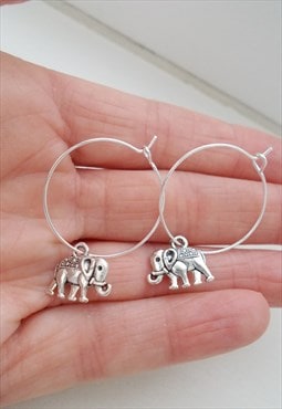 elephant earrings - silver hoop earrings