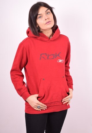 REEBOK WOMENS VINTAGE HOODIE JUMPER MEDIUM RED 90'S