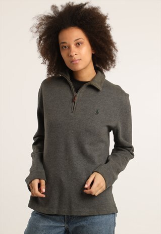 VINTAGE RALPH LAUREN EMBROIDERED LOGO 1/4 ZIP SWEATSHIRT