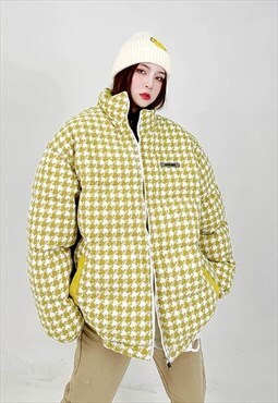 Dog-tooth jacket preppy bomber retro check coat in yellow