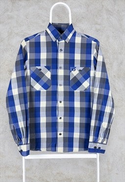 Fred Perry Check Shirt Long Sleeve Blue Mens XS