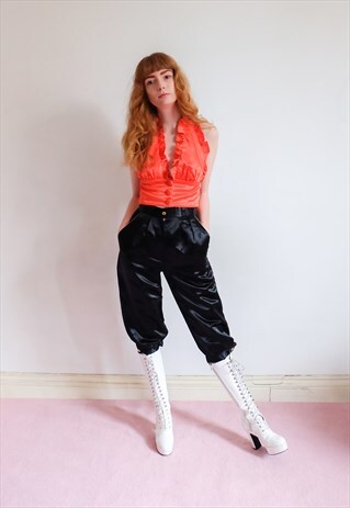 VINTAGE 70S BLACK SATIN PEDAL PUSHER TROUSERS