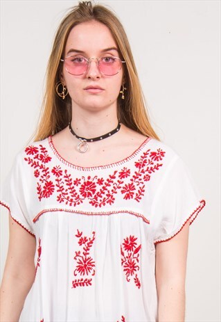 VINTAGE 90'S FLORAL EMBROIDERED TOP BLOUSE