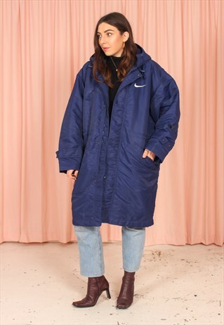 VINTAGE 90S NIKE LONG PADDED JACKET IN BLUE