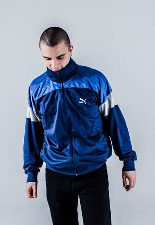 VINTAGE 90S PUMA TRACK TOP IN BLUE AND WHITE
