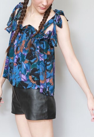 VINTAGE 1970'S PRETTY FLORAL OVERSIZED BOW BOHO TOP