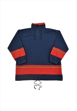 Vintage Fleece 1/4 Zip Retro Block Colour Pattern Navy/Red M