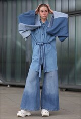 Vintage 90's Reworked Denim Kimono Jacket Shirt Oversize Bel