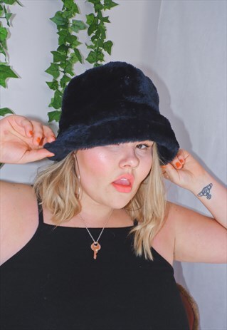 FAUX FUR HAT VINTAGE BUCKET HAT UNISEX Y2K 00S 90S VINTAGE
