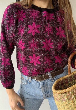 VINTAGE 80S SHIMMER FAIR ISLE KNIT OVERSIZE JUMPER CHRISTMAS