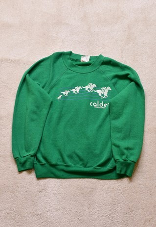 Women's Vintage 80s Green Horse Print Sweater 