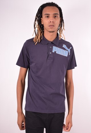 PUMA MENS VINTAGE POLO SHIRT MEDIUM BLUE 90S