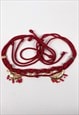 70'S VINTAGE RED BEADED RED ROPE GOLD DISC BELT