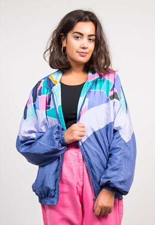 90'S BRIGHT PURPLE COLOURBLOCK TRACKSUIT JACKET TOP