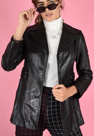 VINTAGE 70S LEATHER TRENCH JACKET BLACK