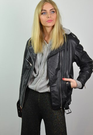 VINTAGE BLACK LIGHTWEIGHT LEATHER MOTORCYCLE BIKER JACKET