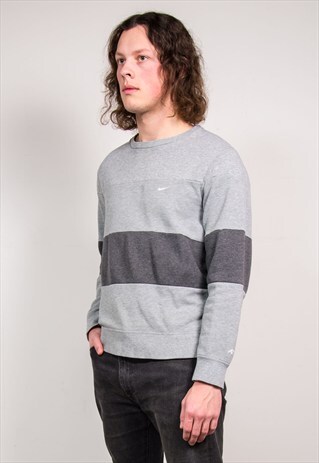 90'S VINTAGE GREY NIKE PANEL SWEATER JUMPER SWEATSHIRT