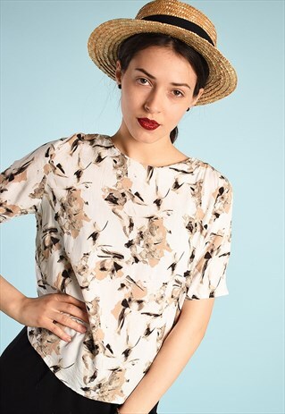 VINTAGE 90'S RETRO PARIS CHIC FLORAL BLOUSE TOP