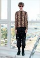 VINTAGE Y2K RUCHED TIGER PRINT MOCK NECK TOP IN BEIGE&BLACK