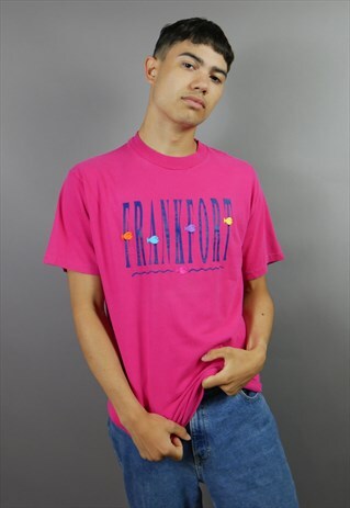 BRIGHT PINK FRANKFORT TOURIST SOUVENIR T-SHIRT