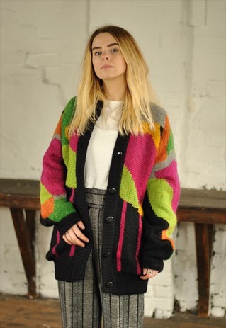 VINTAGE 80S PATTERNED OVERSIZED COATIGAN CARDIGAN