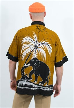 Vintage summer shirt in printed mustard black indian pattern