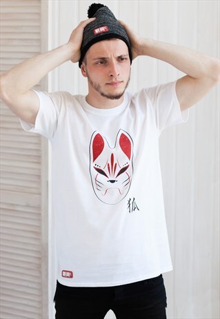JAPANESE FOX MASK T SHIRT - KITSUNE KITSUNEMEN JAPAN KANJI