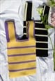 YELLOW AND LILAC STRIPE MINI KNIT SHOPPER TOTE KNOT BAG