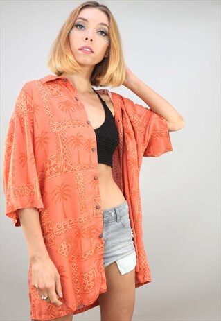 VINTAGE OVERSIZED SHORT SLEEVE HAWAIIAN PATTERNED SHIRT