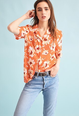 90'S RETRO FLORAL PRINT OVERSIZED MOMS BLOUSE TOP