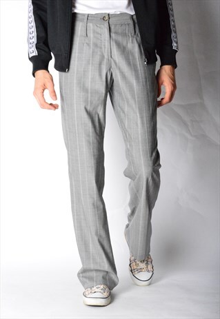 VINTAGE 90S UNISEX GREY STRIPED WOOL PANTS