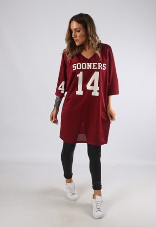 VINTAGE OVERSIZED T-SHIRT FOOTBALL JERSEY TOP LONG (EDI)