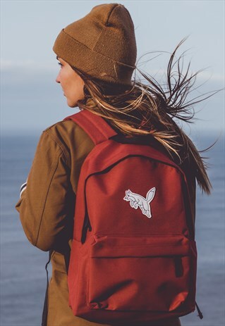 EMBROIDERED FELT 'FOX' BACKPACK IN RUST RED
