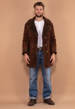 Vintage 70's Men Sheepskin Suede Coat in Brown