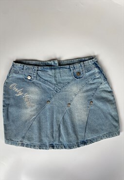 Vintage Y2K Denim Blue Skirt Orange Zip Sequin Mini