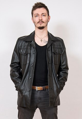 LEATHER BLACK SAFARI JACKET