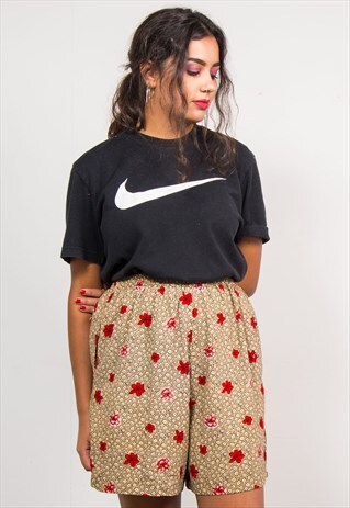 90'S VINTAGE RED FLOWER PRINT LOOSE FIT CULOTTES SHORTS