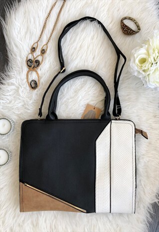 BLACK, BROWN & WHITE HANDBAG