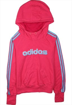 Vintage 90's Adidas Hoodie Striped Sleeves Spellout Pink