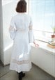 VINTAGE 70'S WHITE MAXI FLARE SLEEVED BOHEMIAN WEDDING DRESS