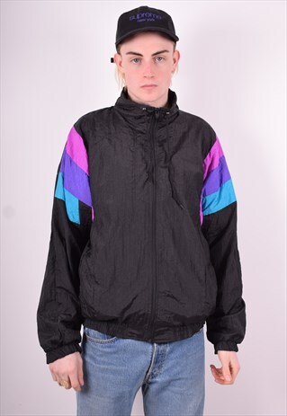 NIKE WOMENS VINTAGE TRACKSUIT TOP JACKET LARGE BLACK 90'S