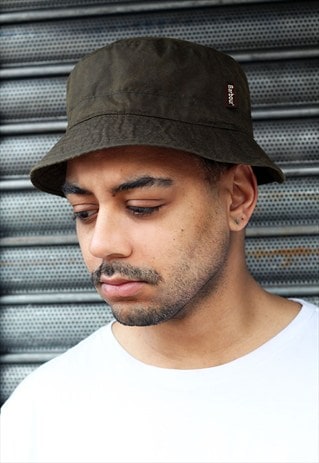 BARBOUR OLIVE WAX SPORTS BUCKET HAT